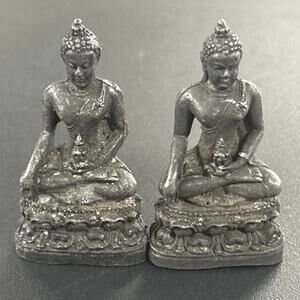 Pair of Miniature Metal Thai Amulets Pra Kring